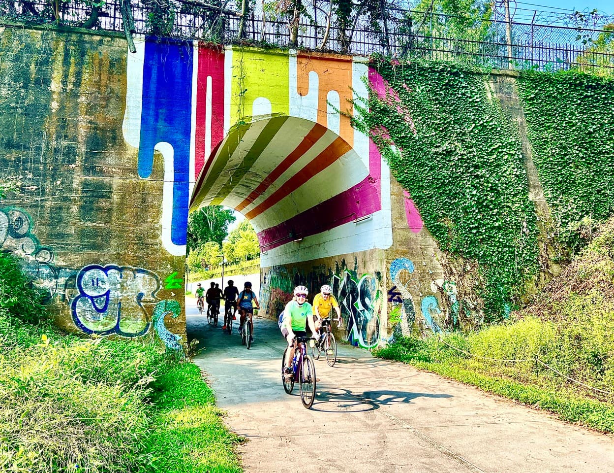 People riding bikes take a tour of the Atlanta Beltline Westside Trail. Photo by John Becker.